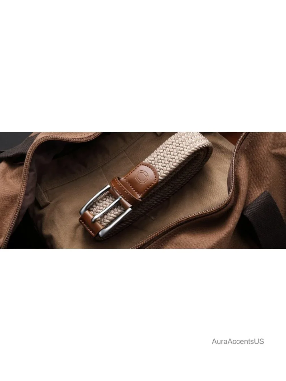 Men's Stretch Golf Belt, Elastic No-Hole Braided Nylon, Breathable Casual Belt